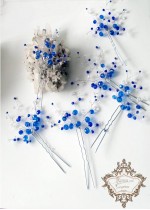 Кристални ръчно изработени фуркети за булка и абитуриентка в синьо и бяло Blue Ocean -6 броя